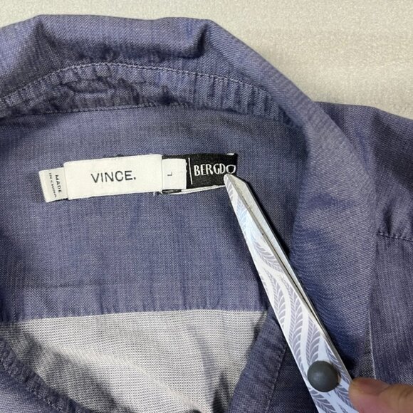 Vince x Berdorf Goodman Tunic Size Large Blue Chambray High Low Popover - Picture 3 of 11